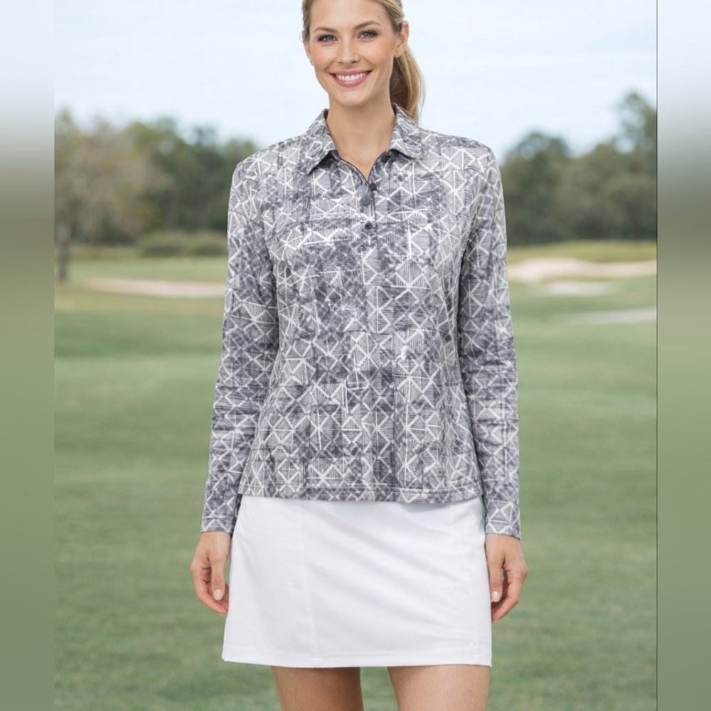Adidas Climacool Women’s Long Sleeve Golf Polo Shirt Geometric Print Size Medium